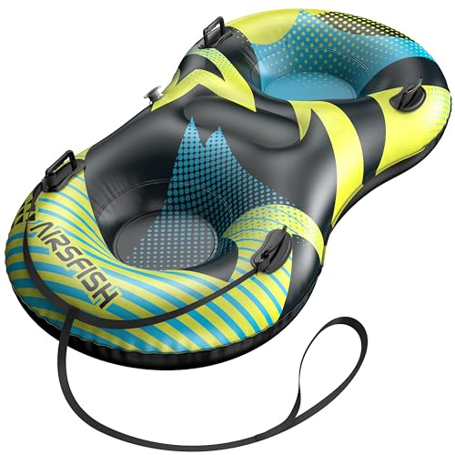 Airsfish - Tubo da neve con guinzaglio trainabile, a 2 posti, grande, gonfiabile, copertura resistente, materiale resistente all'usura e antigelo, per sport invernali di pattinaggio (multicolore 2)
