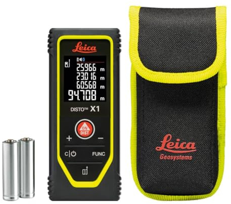 Leica DISTO X1 – robuster Laser Entfernungsmesser (Schutzklasse IP65) mit NFC und Bluetooth (App-Nutzung) und einfacher Bedienung (Innenbereich mit 100 m Reichweite)