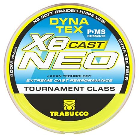 Trabucco DYNA-TEX NEO x8 CAST – Filo Trecciato 8 Capi in PE ad Alto Modulo, Alta Resistenza e Sensibilità, Anti-Abrasione, Colore Giallo Chiaro ad Alta Visibilità – 150/300 MT (Ø 0.261mm - 300 mt)