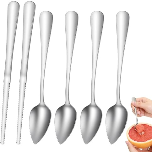 HJZHII Juego de 6 cucharas y cuchillos para pomelo cucharas de acero inoxidable con filo dentado, pelador naranjas, fruta postre (para manzana, pomelo limón).