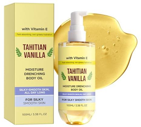 Vanilla Body Oil, Deep Moisturizing & Hydrating Body Oil Vanilla for Dry Skin, Fast-Absorbing Lightweight & Non-Greasy for Bath Shower & Massage