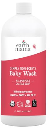 Earth Mama Natural Non-Scents Baby Wash Gentle Castile Soap for Sensitive Skin, 34-Fluid Ounce (Packaging May Vary)