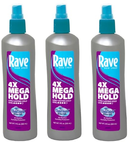 3 pack of Rave 4x Mega Unscented Pump Hairspray, 11 fl oz
