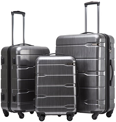 Coolife Luggage Set 3 Piece Hardside PC+ABS Suitcase with TSA Lock, Expandable Large Checked Luggage, Lightweight Rolling Carry On with Spinner Wheels(20/24/28 Inch, Charcoal)