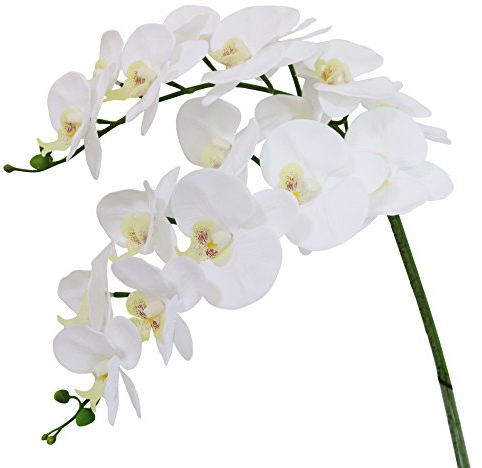 Htmeing 96,5 cm künstliche Phalaenopsis Blumen Zweige wie eine echte (Nicht aus Seide) Orchideen Blumen für Büro zu Hause Hochzeitsdekoration, 2 Stück weiß