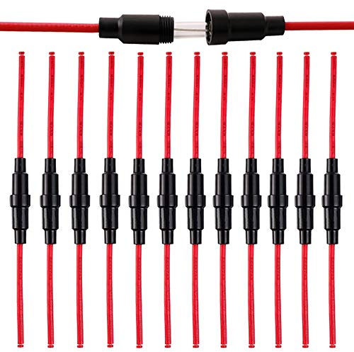 QitinDasen 12Pcs Professionell 6 X 30mm AGC Sicherungshalter, 32V 20A Inline-Schraube Typ Sicherungskasten mit 16 AWG Draht, für Schnell Schlag Glasrohrsicherungen (Schwarz)