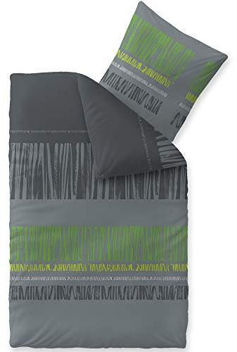 CelinaTex Touchme Flannelette Bed Linen 155 x 220 cm 2-Piece Cotton Duvet Cover Set, Bedding Set for Summer and Winter, All Year Round, Easy Care, Anni Grey Black Green