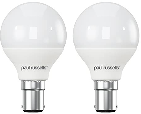 paul russells LED Golf Ball Light Small Bayonet Cap B15, 40watt Equivalent, 4.9W 470Lumens LED Bulbs, 2700K Warm White, Mini Globe Frosted G45 SBC Energy Saving (Not Dimmable) Chandelier Lamps, 2 Pack