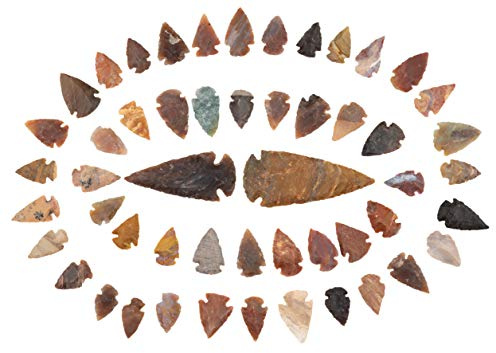 KVK Crystals Lot of 52 Indian Arrowheads Points Agate Chert Flint New Project Points (50) 1-1.5 & (2) 3