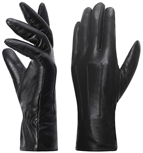 Harssidanzar Guanti in pelle da donna, fodera in pile caldo invernale Touchscreen Finitura vintageGL018EU,Nero,taglia S