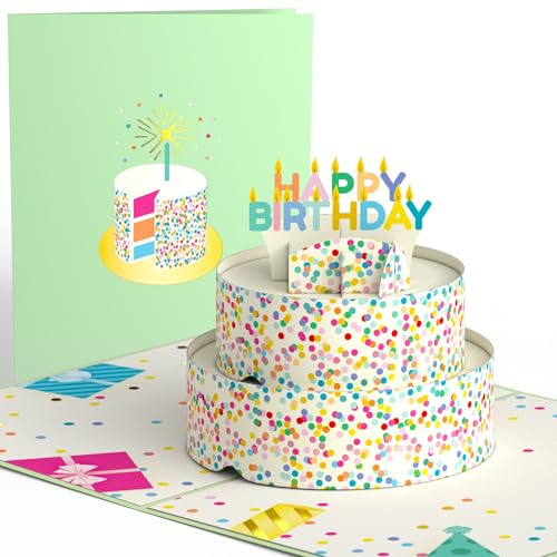 Lovepop Happy Birthday Pop-Up Card for Her, Him, Girls, Boys - 3D Greeting Cards - Sprinkles Cake - 5 x 7 - Blank Notecard & Envelope Included