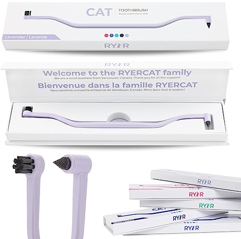 RYERCAT Katzen Zubehör - Doppelseitige Katzenzahnbürste - Kätzchen Zahnbürste mit Mikrokopf für Katzen/Kätzchen - Katzenzahnpflege - Zahnbürste für Katzen (Lavendelviolett)