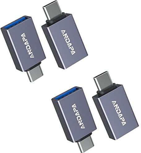 ANDAPA USB C till USB 3.0-adapter (4 stycken), USB till typ C-omvandlare kompatibel med iPhone 15 16 17, MacBook Pro/Air, iPad Pro/Air, DELL XPS och Thunderbolt 3-enheter.