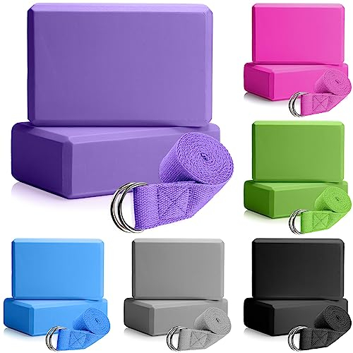 12er-Pack Yoga-Blöcke und Gurt-Set enthalten 12 Stück 22.9x15.2x7.6 cm EVA-Schaumstoff-Yoga-Bausteine und 6 Stück Yoga-Gurte mit hoher Dichte für Yoga, Pilate, Fitness, Meditation, Straffung, Workout