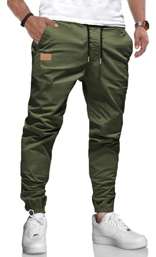 LIUPMWE Pantalones de Trabajo Hombre Casual Elásticos Jogging Pantalón Algodón Slim Fit Cargo Pants con Bolsillos Otoño Inviernos,Verde,L