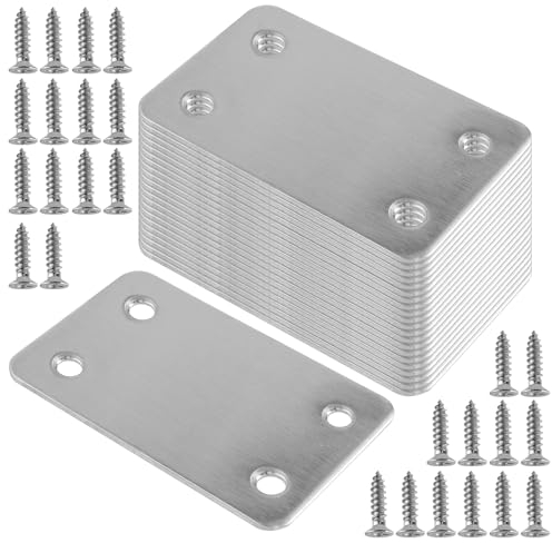JEUIHAU 30 piastre di giunzione piatte in acciaio inossidabile, piastre dritte per rammendare, piastra staffa angolare piatta, staffe piatte supplementari per riparazione e fissaggio