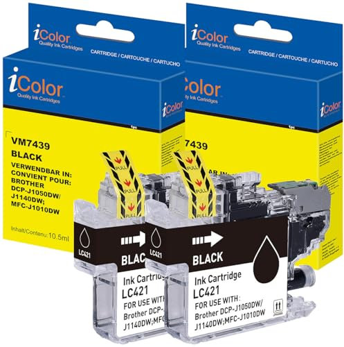 iColor Patronen für Brother: 2er-Set Tinte für Brother, ersetzt LC421BK, schwarz, bis 400 Seiten (drucken)