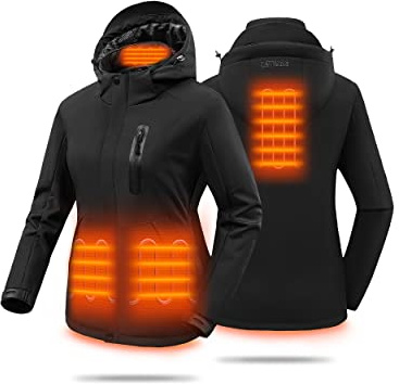 HEWINZE Giacca riscaldabile da uomo/donna con cappuccio, softshell calda giacca invernale da uomo/donna con batteria 7.4 V, per attività all'aperto, escursionismo, caccia, moto, campeggio