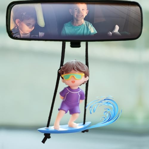 Yueser Wackelfigur Auto, Surfer Jungen Auto Innenraum Deko Wackelkopf Figur Auto Autodeko Autospiegel Anhänger Hängezubehör Auto Anhänger für Spiegel Lustig Duftbaum Auto Personalisiert Autoanhänger