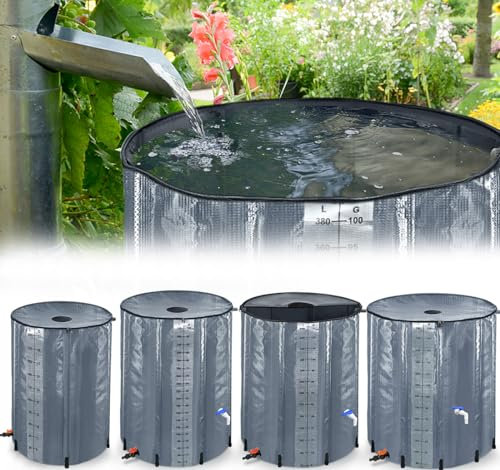 TRMLBE Regentonne 200 Liter Regenwassertonne Regenwassertank Faltbar Wasserspeicher Wassertonne Regentonnen Regenfass mit Ablassventil Wassertank für Garten - Dunkelgrau