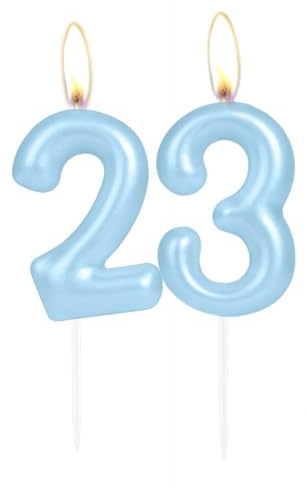 Candela per 23° Compleanno Blu Chiaro - Decorazione per Torta e Cupcake, Ragazza e Ragazzo - Anniversario di Matrimonio