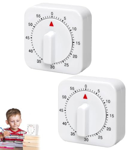 ElevaPulse 2 Stück Mechanischer Eieruhr, Küchentimer, Kurzzeitwecker Küche mit Lautem Alarm, 60 Minuten Küchenwecker, Weiß
