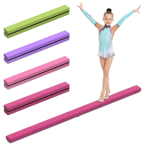Erreyht Leather Balance Beam, Flannel Pink Gymnastics bar 2.1m/220 lbs Faux Suede, Folding Gymnastics Equipment for Birthday Gym Home Training Exercise Sports