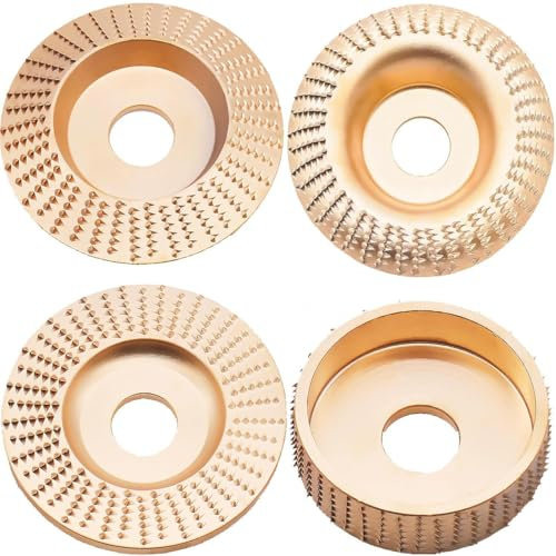 4 discos de fresado para amoladora angular de madera, 115/125 mm, con 7/8 pulgadas (22 mm) para amoladora angular, disco abrasivo de madera para moldear, lijar y cortar (dorado)