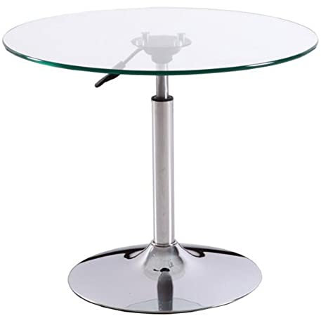 Justerbar höjd, runt glasbord med härdat glas, topp, modernt balkongsoffbord för små utrymmen, lyftande glasbord för hem eller kontor (70 cm genomskinligt)