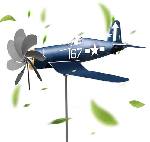 Molinillo de viento de metal, molinillos de viento para jardín en estaca, escultura de viento, decoración de molino de viento de avión, decoración de molinillos de viento de arte de jardín, spinner de
