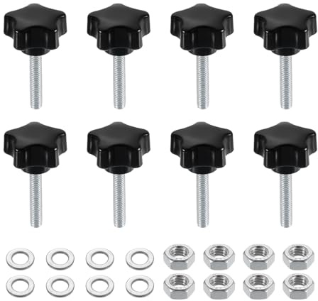 QUARKZMAN 8 botones de sujeción de estrella con tuercas, arandelas M5 x 25 mm, acero al carbono galvanizado métrico, rosca macho de 25 mm, 5 estrellas, perillas de mano, pomos para el pulgar