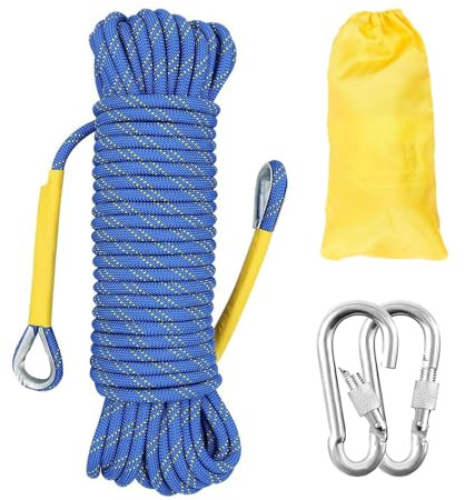 Gangying 12mm Corda da Arrampicata 30m per Arrampicata Statica Corda di Sicurezza con 2 Moschettone ad Alta Resistenza Carico di Rottura: 2000kg per Alpinismo Fuga Strumenti Salvavita