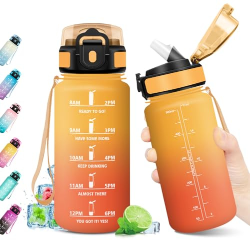 Gourde Sport 500ml, Étanche, Bouteille sans BPA, Bouteille d'eau avec Paille, Gourde Réutilisable, Gourde Enfant pour l'école, Bureau, Sport, Yoga, Fitness, Randonnée et Activités en Plein Air
