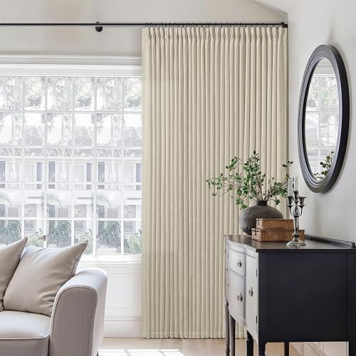 Beige Linen Curtains 96 Inches Long Pinch Pleated 2 Panels for Living Room Bedroom Memory Trained Semi Sheer Neutral Flax Pinch Pleat Drapes with Hooks Rings Light Filtering Window Curtain 40x96