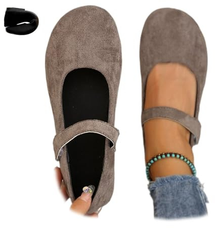 Ballerine ortopediche in camoscio Mary Jane da donna, comode, senza lacci, punta rotonda, ampia larghezza, punta chiusa, scarpe piatte con cinturino, Marrone, 43 EU
