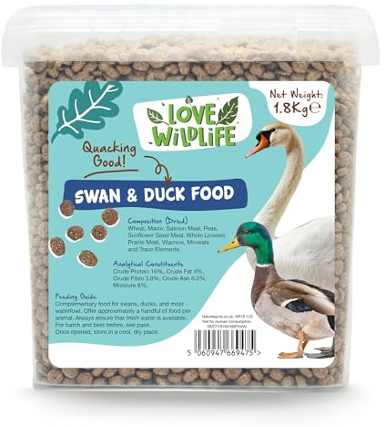 Love Wildlife Swan & Duck Food 5ltr Bucket | Premium Complete Dry Food Pellets for Waterfowl, Natural Floating Mix, High in Protein, Vitamins & Minerals, Alternative to Bread, Made in the UK