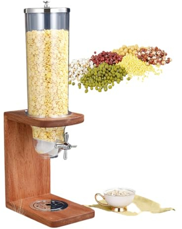 FHRKA Dispenser per contenitori per Cereali da banco, distributore di Riso, Contenitore per Alimenti secchi da 3,5 l con Secchio in PC e Base in Legno