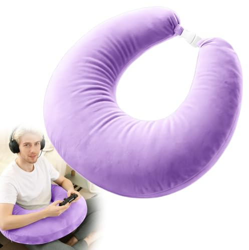 Cojín de lectura para juegos, apoyabrazos de apoyo para libros, cojín en forma de U, cojín ergonómico de ganchillo, cojín de apoyo en la cama/sofá/suelo para leer, jugar, trabajar, ganchillo, violeta
