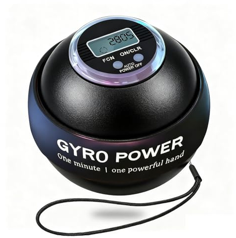 KIMPOK Curaball Hand Exerciser with Counter, LED Lights, Auto-Start Gyroscopic Wrist Trainer for Arms- Black