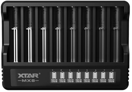 XTAR MX8 Multi-Bay Smart Charger - 8-Slot Universal Charger for 3.7V Li-ion, 1.2V Ni-MH & 1.5V Li-ion Batteries (21700, 18650, AA, AAA) - No Battery & Adapter