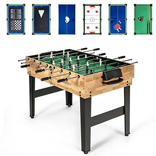 COSTWAY 10 in 1 Multi Spieltisch, Multifunktionstisch mit Tischfußball, Hockey, Billard, Shuffleboard, Bowling & 4 Brettspiele, Kombi-Tisch aus Holz für Spielzimmer, Tischkicker für Kinder, Erwachsene