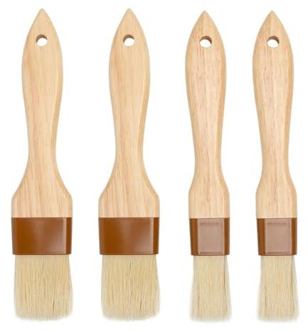 4 pennello cucina da pasticceria in setole naturali, lunghezza 20 cm e 20,5 cm – Pennelli da cucina con manici in legno per cuocere, arrostire e grigliare, pennello da cucina in setole naturali