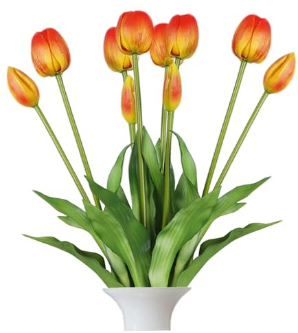 Cndiyald 2 pacchi di Bouquet di Tulipani Artificiali in Lattice da 15, 8 Pollici, Fiori dal Tocco Reale per Decorazioni per Feste e casa, Arancione