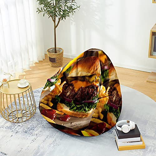 Hiseng Funda de puf, Sillón de Pera sin Relleno,Estampado Sofa Puff Gaming Salon Funda Moderno Sin Relleno para Niños y Adultos, Bean Bag con Asa (Hamburguesa,100x120cm)