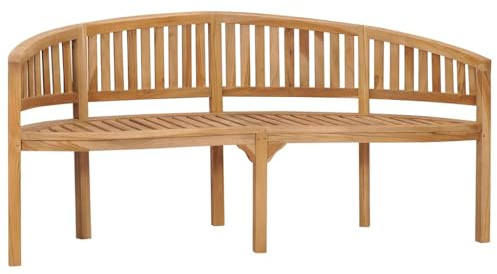 RuiNingRN Bananbänk 180 cm massivt trä teak väderbeständig trädgårdsbänk med ryggstöd och armstöd för terrass, balkong och vardagsrum, stabil och lätt att rengöra för utomhus och inomhus