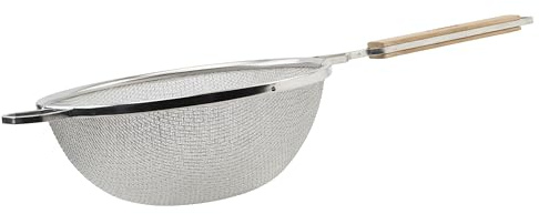 Winco Strainer, 10.5-Inch Diameter, Medium Double Mesh, Nickel, Tan