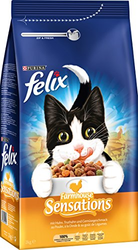 Felix Katzentrockenfutter Farmhouse Sensations mit Huhn, Truthahn und Gemüsezugabe, 2er Pack (2 x 2 kg)