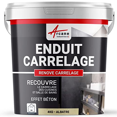Enduit Carrelage Mur et Sol pour Salle de Bain Cuisine 4 kg Albatre | S'Applique sans Primaire Directement sur Carrelage, Forte Adhérence, Finition Lisse, Effet Béton - Arcane Industries
