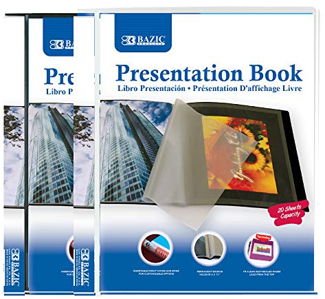 BAZIC Products Presentation Book 10-Pockets Binder w/Plastic Clear Sleeves, Fits 8.5x11 Paper, Sheet Protector Portfolio Folder for Report, 24-Pack
