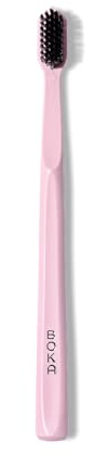 Boka Classic Denture Brushes with Activated-Charcoal, Extra Soft Dental Toothbrush with Bioplastic Handle and Cap, Dentist-Approved for Adults and Kids (Pack of 1, Pink)